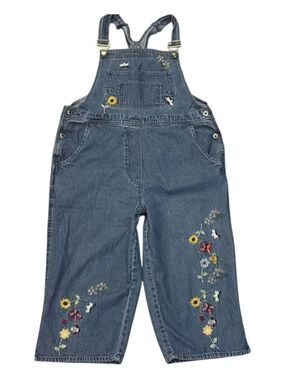 AGAPO Vintage 90s Cropped Denim Overalls Sunflower Butterfly Embroidered